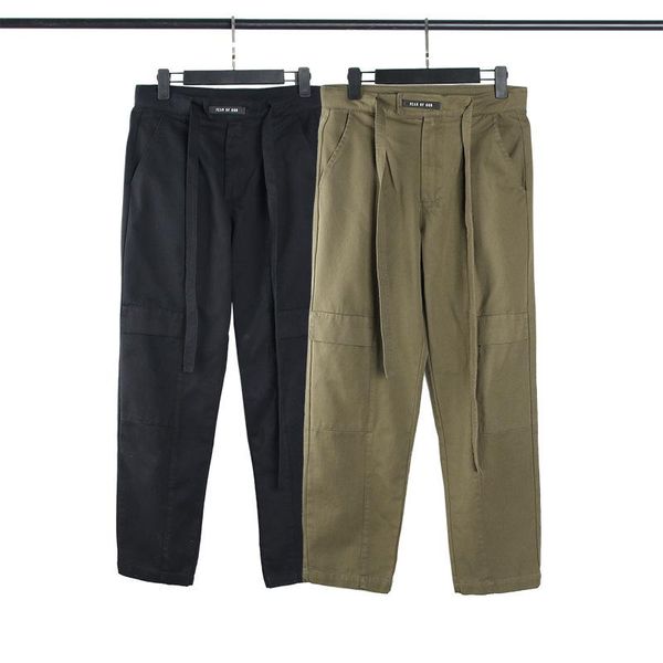 

fashion men's cargo wind main line ribbon drawstring canvas pants, Black