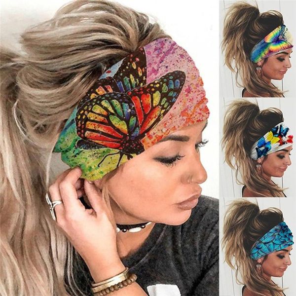 

scarves fashion bandage headband women's retro style hair band cross knot floral print, Blue;gray