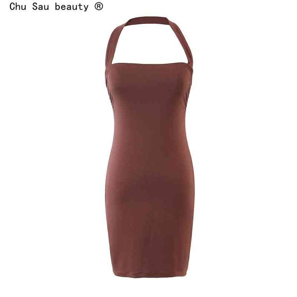 

fashion summer hanging neck slim solid sleeveless bottoming bag hip mini dress for woman 210508, Black;gray