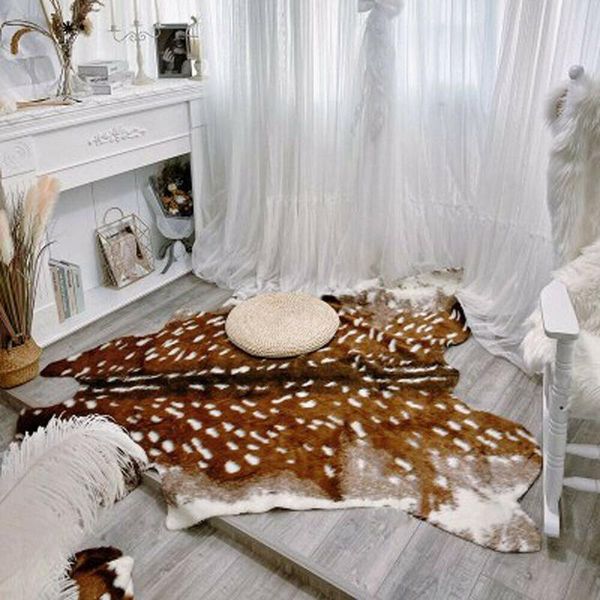 

sika deer skin area floor rug imitation animal pelt shape handmade velvet leather carpert carpets