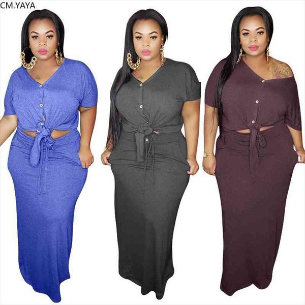 

plus size xl-5xl solid women two piece set blouses maxi midi skirts suit tracksuit fitness outfit matching set dress, Gray