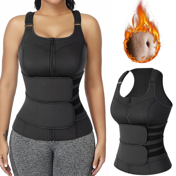

women waist trainer body shaper neoprene sauna sweat suit belly slimming sheath modeling trimmer belt corset top, Black;white