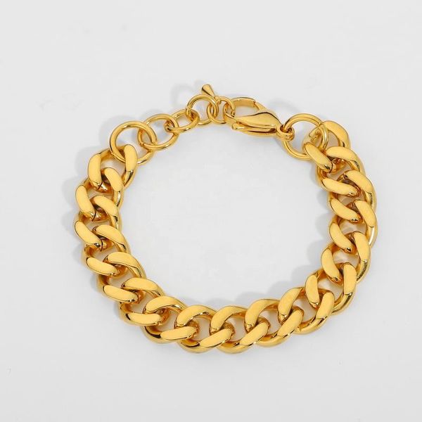 

link, chain 12mm width cuban bracelet gold plated stainless steel women men ins blogger same style punk jewelry, Black