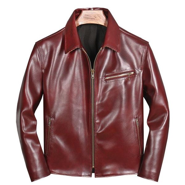 

cowhide coat men's genuine leather jacket motorcycle quality & faux, Black