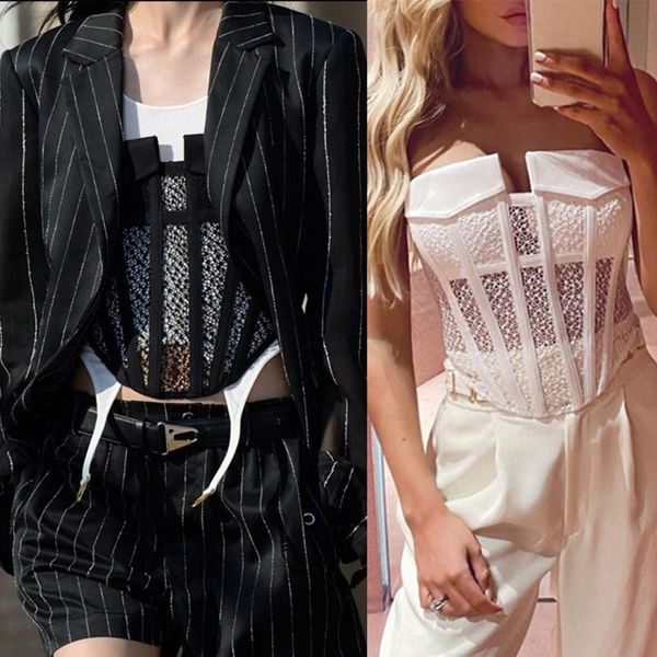 

belts women's boned lace up push shapewear overbust corset bustier herringbone hollow pocket tube tunic, Black;brown
