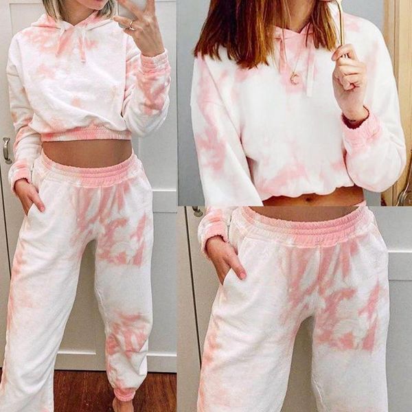 

women's tracksuits womens clothing set casual long sleeve outfits suit sets tie dye crop 2 piece and pants, Gray