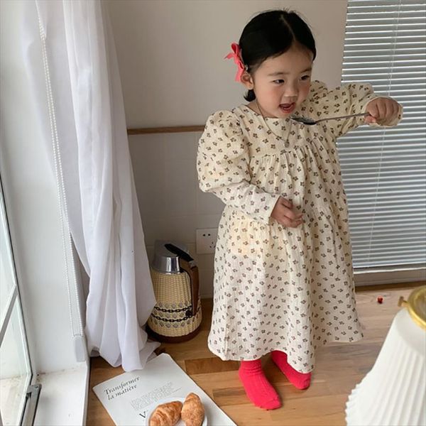 

spring girl floral dress puff sleeve cotton linen, Red;yellow