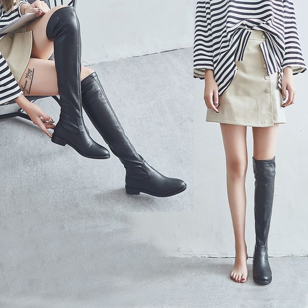 

boots elastic women outfits pu thigh high ladies slip on over knee black colour zy287