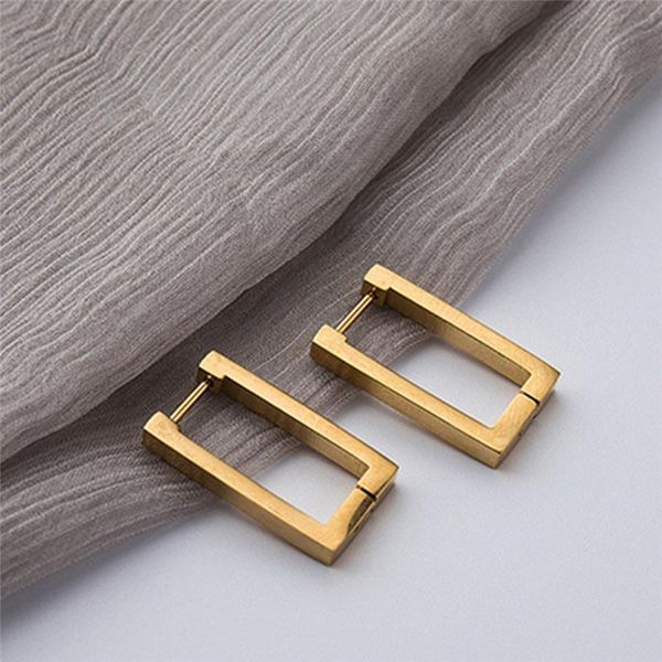 

hoop & huggie geometric earrings rectangular gold women's metal titanium steel 2021 trendy, Golden;silver