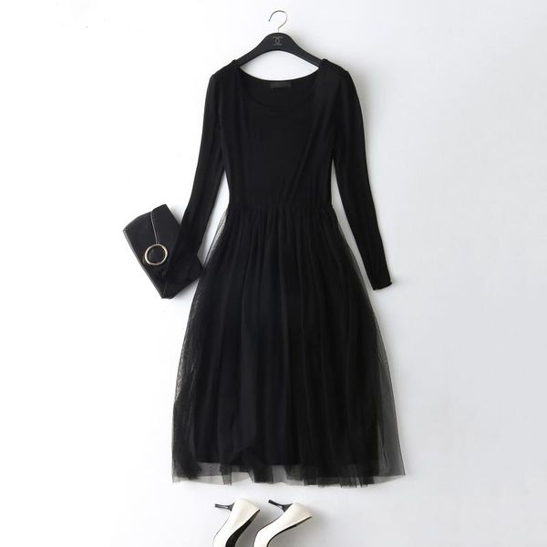 

casual dresses spring autumn dress 2021 korean mesh for women vintage black elegant modal ladies vestidos my2274, Black;gray