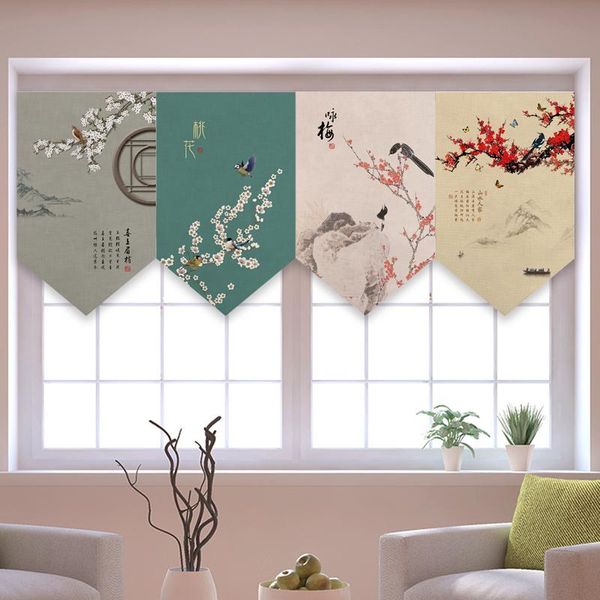 

curtain & drapes chinese flower and bird triangle short kitchen household shade window decoration small flag