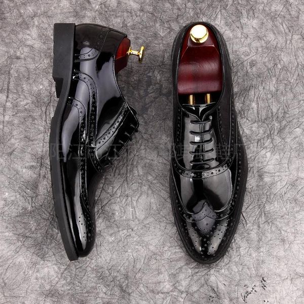 

dress shoes men's bright leather carved retro oxford men genuine business casual bullock size 38-44, Black