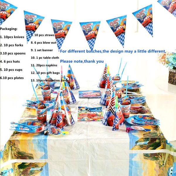 

packaging dinner service cars cartoon theme disposable tableware set 114pcs/lot child's son's boy's birthday party supplies d