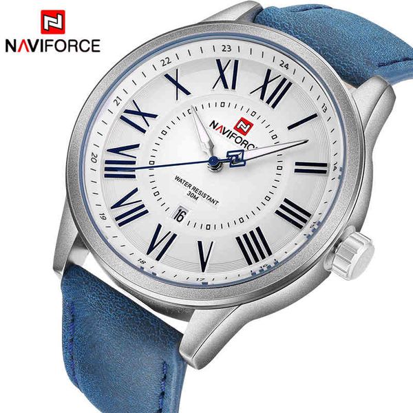 

naviforce luxury brand men leather strap sports watches men's quartz date clock man waterproof wrist watch relogio masculino, Silver