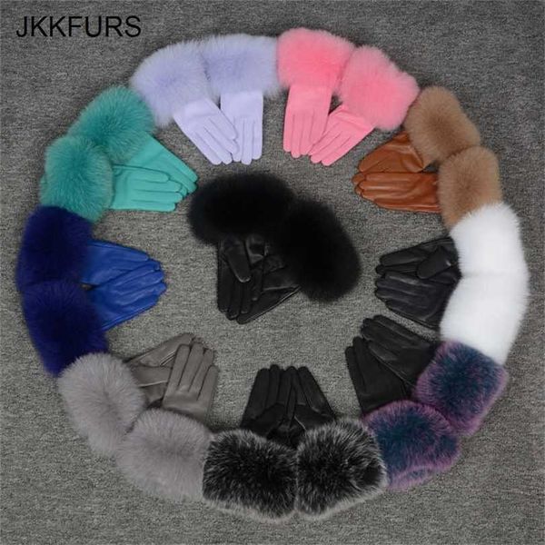 

women' genuine leather glove winter warm real sheepskin & fur gloves fashion style natural fluffy s7200 211124, Blue;gray