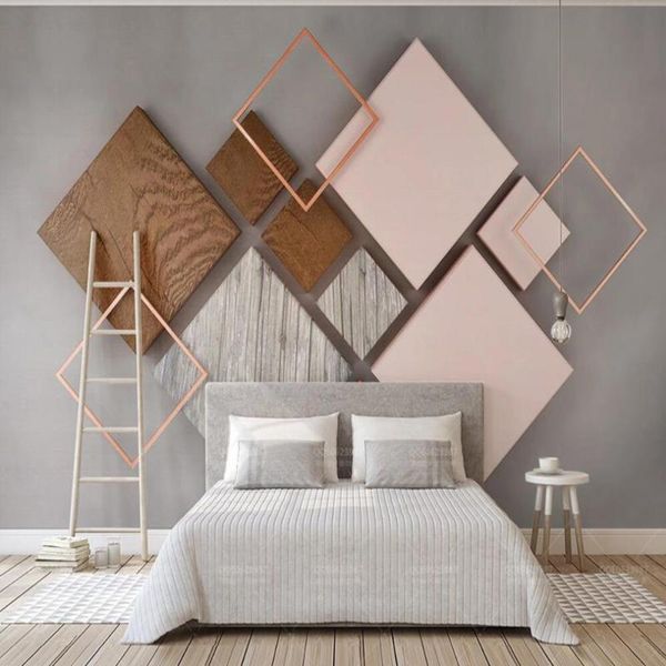

wallpapers milofi custom 3d wallpaper mural three-dimensional geometric quadrilateral wood grain background wall living room bedroom dec