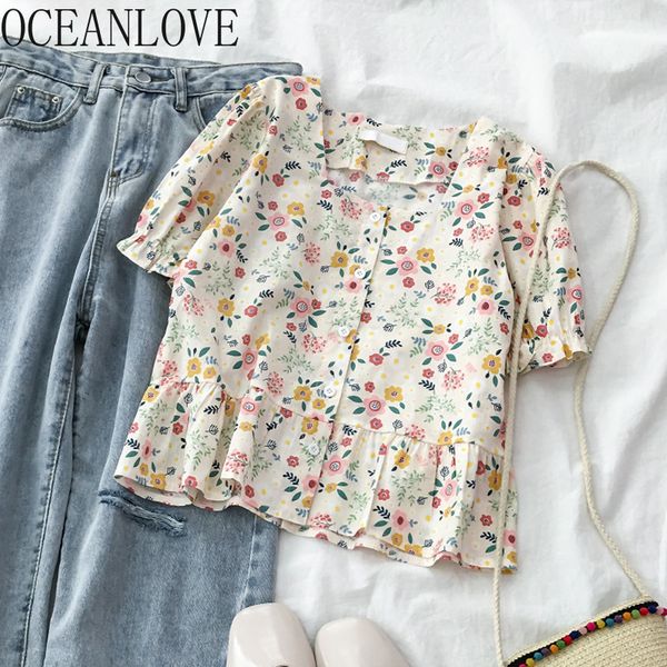 

summer blusas puff sleeve sweet short blouses women square neck elegant ruffles shirts chiffon 17180 210415, White