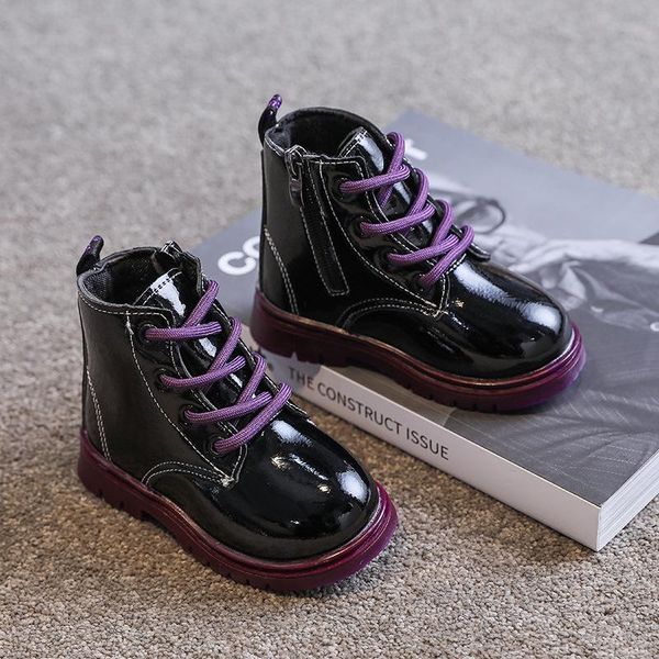 

boots 2021 little girls autumn winter leather boys ankle waterproof kids fashion toddler short children shoes, Black;grey