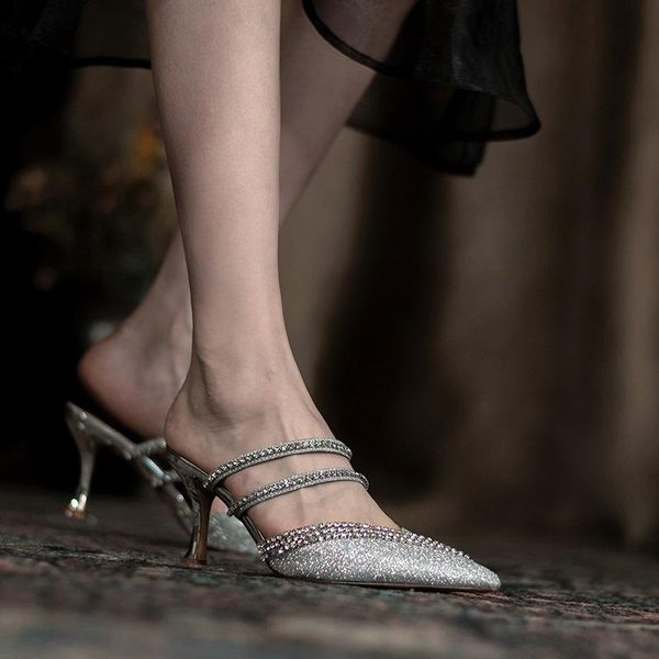 

dress shoes women on high heels zar woman 2021 pumps bride wedding kid suede glitter evening party shoe crystals sandalias, Black