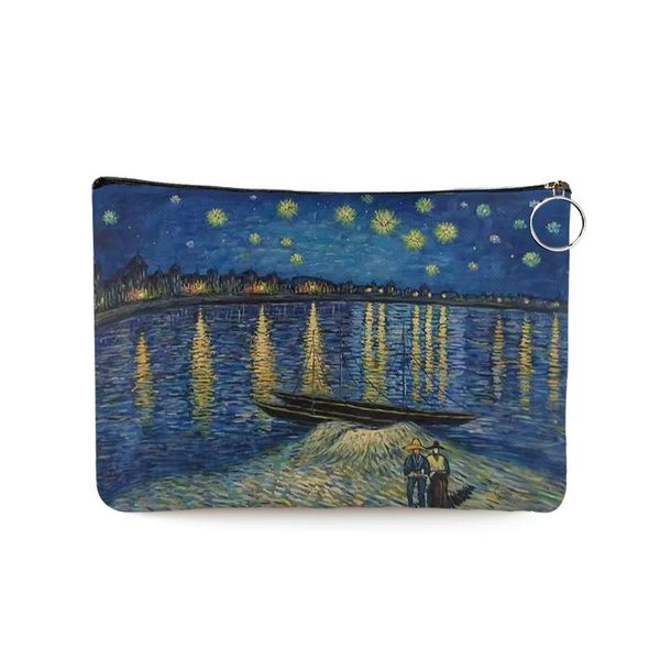 

cosmetic bags & cases canvas bag case starry night sunflower oil painting print women travel makeup girl beauty organizer toiletry pouch