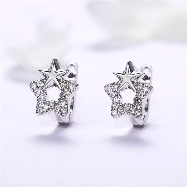 

hoop & huggie huitan exquisite star earrings for women shiny cubic zirconia stone stylish accessories party dail wear fashion jewelry, Golden;silver