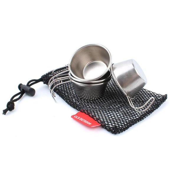 

outdoor 304 stainless steel mini wine glass 4pcs/set portable picnic camping small water coffee cup 50ml glasses
