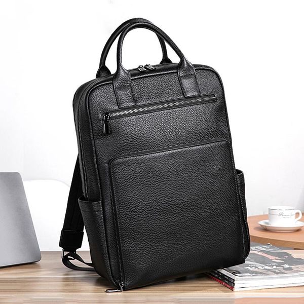 

backpack dide large capacity men's genuine leather hand/shoulder business casual 16 inches laptravel bag black cowhide