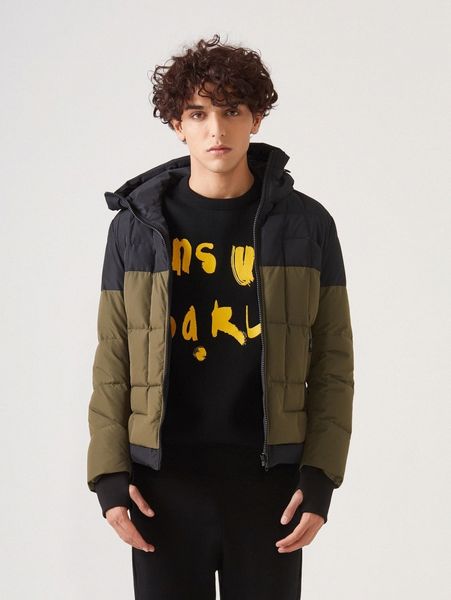 

men color block hooded down coat 110k#, Black;brown