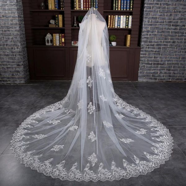 

bridal veils gorgeous 3 meters white/ivory sequined lace cathedral wedding veil long comb accessories, Black
