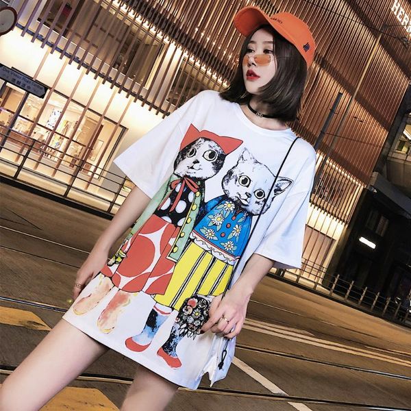

women's t-shirt #4211 long t shirts women for summer animal printed cotton short sleeved oversized tshirt female o neck white tee shirt