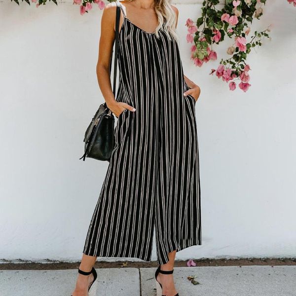 

women's jumpsuits & rompers womail jumpsuit women fashion camisole casual striped high waist long polyester summer dropship w502, Black;white