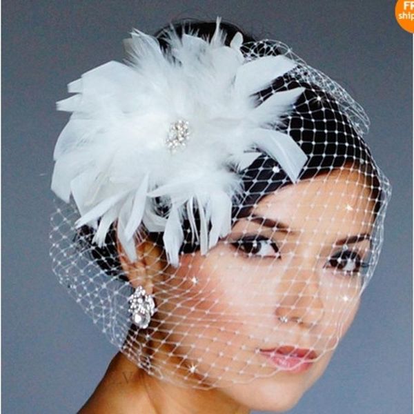 

bridal veils arrival tulle wedding with hand made feather flower rhinestones birdcage for accessories, Black