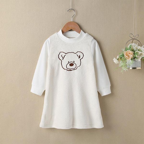 

girl's dresses winter 2021 girls dress cute cotton long sleeve o neck print bear streetwear vestidos 18m-6t, Red;yellow