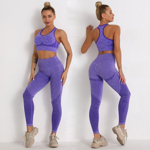 

yoga outfit knit seamless set women gym clothing fitness sportswear high waist leggings push up sports bra workout clothes