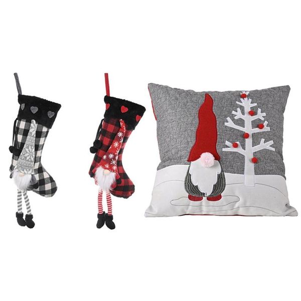 

christmas decorations 2 set decoration:1 stockings leggings hanging doll & 1 pcs faceless tree pillowcase