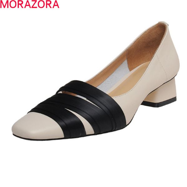 

morazora arrival women pumps genuine leather mixed colors ladies single shoes summer shallow party casual shoes 210506, Black