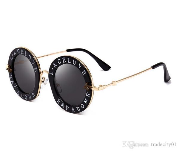 

trending products bee designer luxury women sunglasses pink fashion round letter pattern vintage retro metal frame sunglasses women, White;black