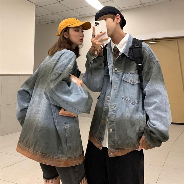 

couples spring fashion slim fit coat men denim jacket streetwear hip hop men's hooded jean jackets loose outerwear, Black;brown