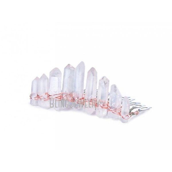 

hair clips & barrettes the nayiri long and short clear crystal quartz haircomb wrapped in rose gold wire hj27792, Golden;silver