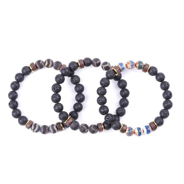 

retro dzi stone charm bracelet women men wood 8mm lava beads essential oil diffuse tibetan buddha strench bracelets jewelry, Golden;silver