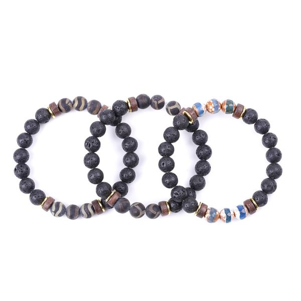 Retro Dzi Stone Charme Pulseira Mulheres Homens de Madeira 8mm Lava Grânulos Essenciais Óleo Difusa Tibetana Buddha Strench Braceletes Jóias