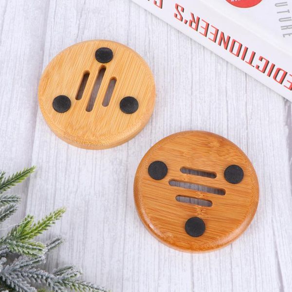 

2pcs soap holders bamboo round hollow box container dish for bathroom dishes
