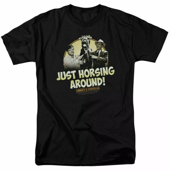 

abbott & costello horsing around t shirt licensed 1940's tv comedy tee black, White;black
