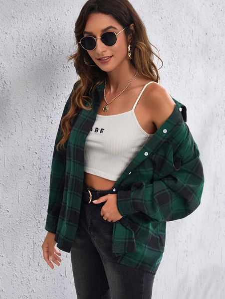 

drop shoulder plaid blouse x2d2#, White