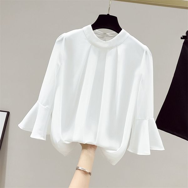 

summer women o neck flare half sleeves casual chiffon shirts female pullover ladies shirt blouse 210428, White