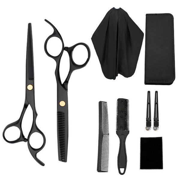

hair scissors 9pcs stainless steel adjustable comb ergonomic hairdressing scissor set shears thinning cutting professional barber home trave