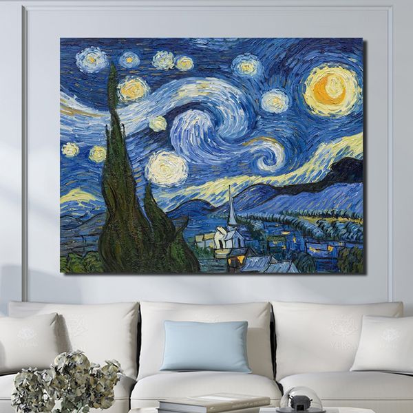 Dipinti su tela Vincent Van Gogh Cielo stellato Riproduzione artistica famosa Decorazione domestica Stampe Poster Wall Art Senza cornice