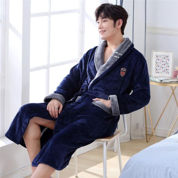 

men's sleepwear loose winter warm male bathrobe flannel thick kimono gown soft robe casual nightgown lounge wear men home, Black;brown