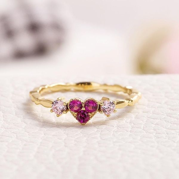 

wedding rings women's heart-shaped red crystal ring, 14k gold, diamond inlaid, zircon, fine jewelry, vintage, corundum ring, Slivery;golden