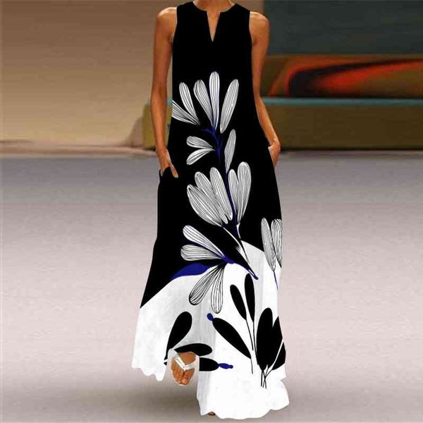 

women sleeveless fashion boho print summer dress tropical v-neck maxi long dress summer party vest beach sundress, Black;gray